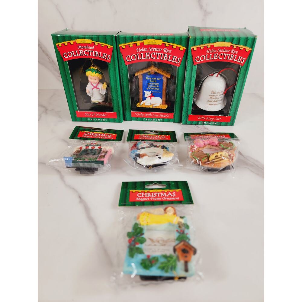 Gibson Christmas Ornaments w/ Box & Magnet 3" Frame Photo 1988 x7 Vintage